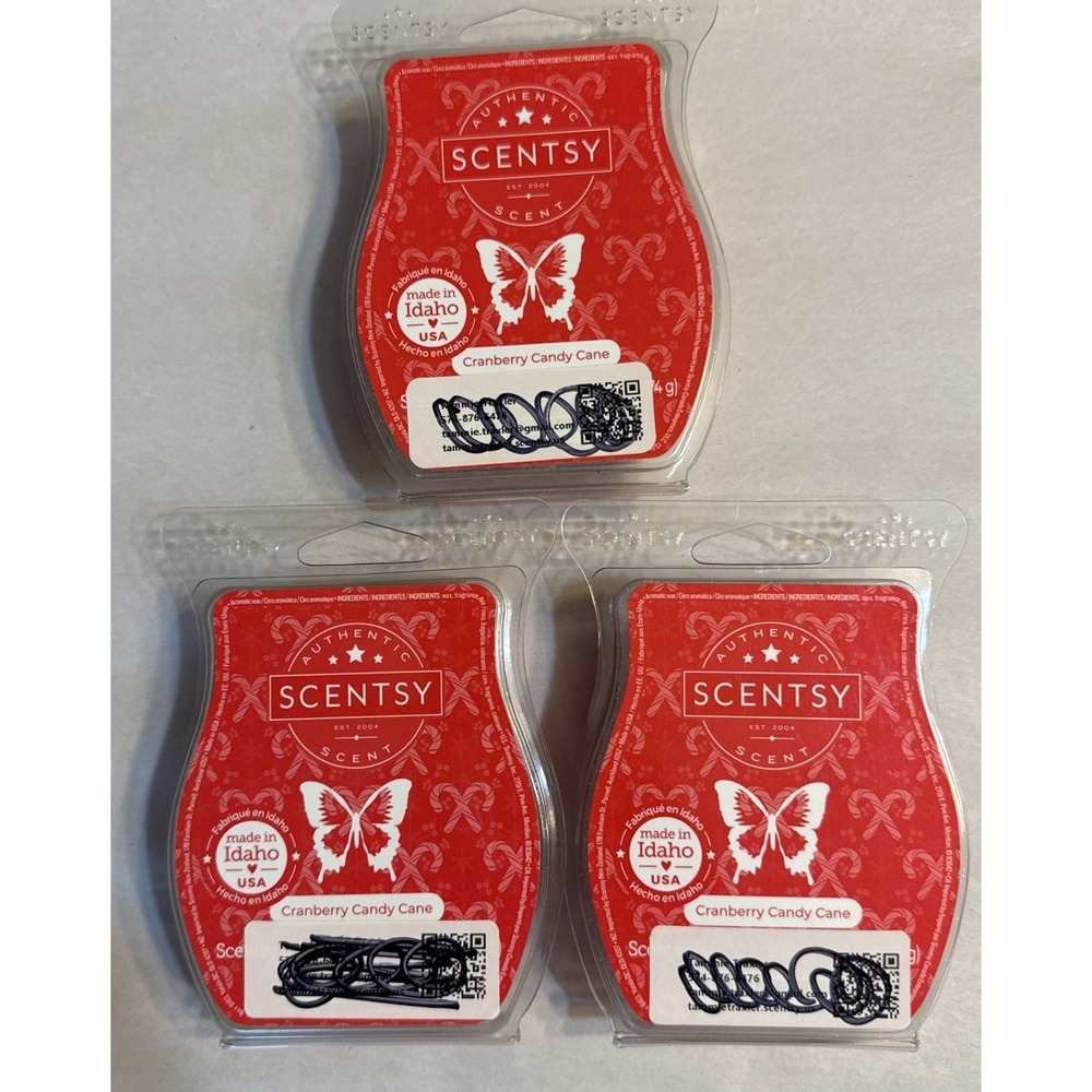 Scentsy Cranberry Candy Cane‎ Lot of 3 Wax Bars 3.2oz each